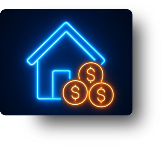 Glowing outline of a house a dollar signs