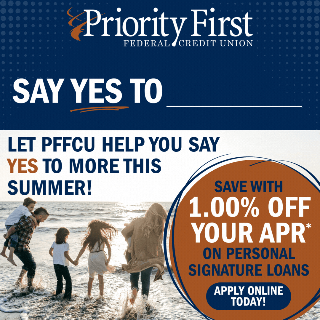 Family at the beach with loan special information